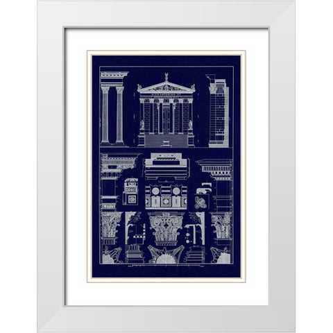 Temples of Antonius, Castor and Mars (Blueprint) White Modern Wood Framed Art Print with Double Matting by Buhlmann, J.