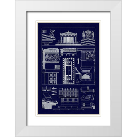 Temples and Roofings (Blueprint) White Modern Wood Framed Art Print with Double Matting by Buhlmann, J.