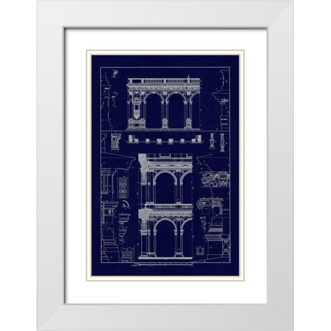 Porch of the Cathedral of Spoleto and Arcade from Palazzo Farnese (Blueprint) White Modern Wood Framed Art Print with Double Matting by Buhlmann, J.