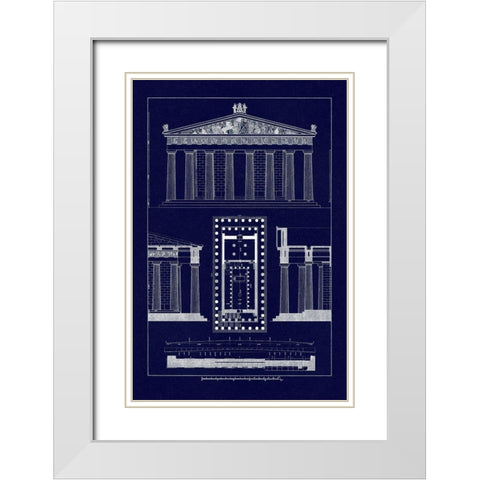 The Parthenon at Athens, Polychrome (Blueprint) White Modern Wood Framed Art Print with Double Matting by Buhlmann, J.