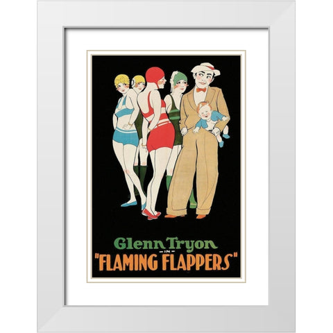Vintage Film Posters: Flaming Flappers White Modern Wood Framed Art Print with Double Matting by Unknown