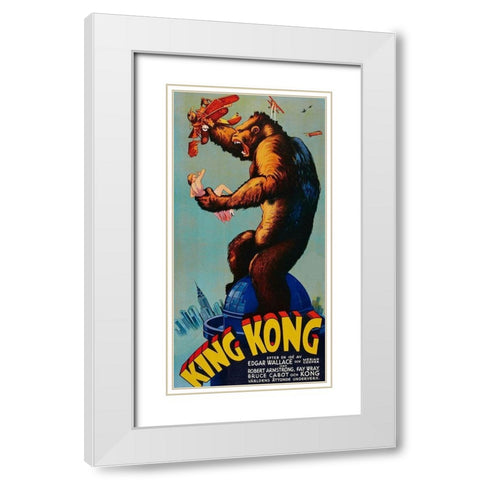 Vintage Film Posters: King Kong White Modern Wood Framed Art Print with Double Matting by Unknown