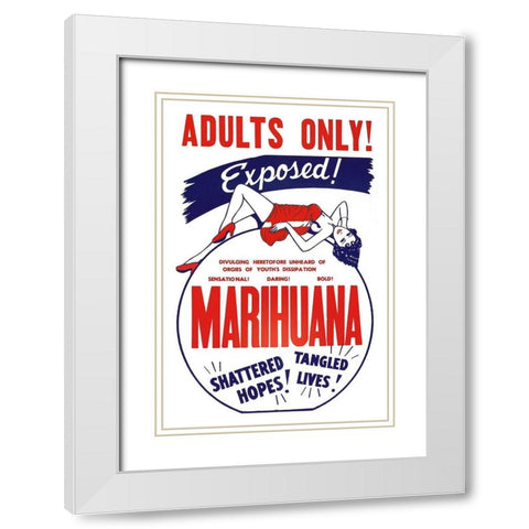 Vintage Vices: Adults Only! Marihuana White Modern Wood Framed Art Print with Double Matting by Vintage Vices