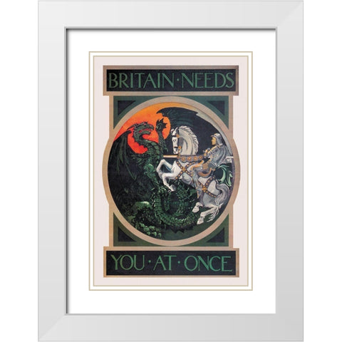 WWI: Britain Needs You at Once White Modern Wood Framed Art Print with Double Matting by Anonymous