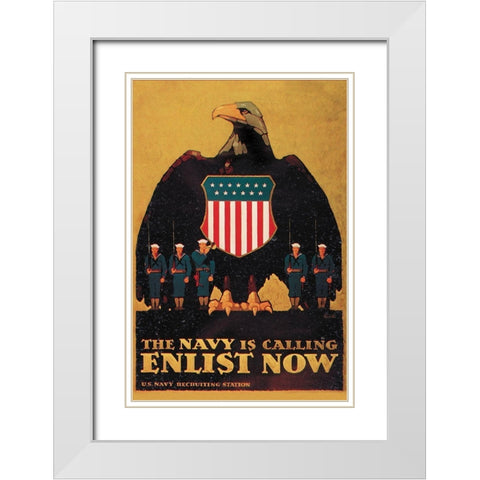WWI: Navy is Calling: Enlist Now White Modern Wood Framed Art Print with Double Matting by Britton