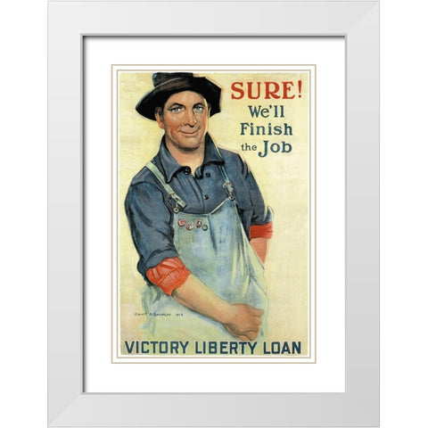 WWI: Sure! Well Finish White Modern Wood Framed Art Print with Double Matting by Unknown