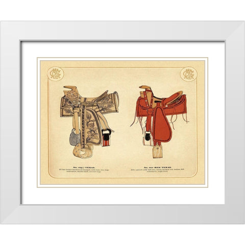 Saddles and Tack: Texas and Red Texas Saddles White Modern Wood Framed Art Print with Double Matting by Unknown
