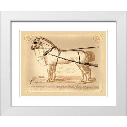 Saddles and Tack: Fine Double Barouche Harness White Modern Wood Framed Art Print with Double Matting by Unknown