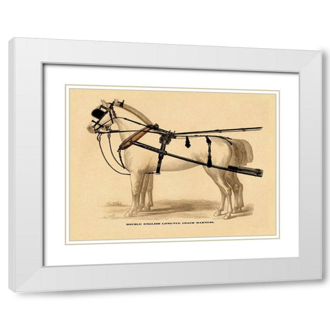 Saddles and Tack: Double English Long-Tug Coach,Sport,Competition,Sports,Play,win,score Harness White Modern Wood Framed Art Print with Double Matting by Unknown