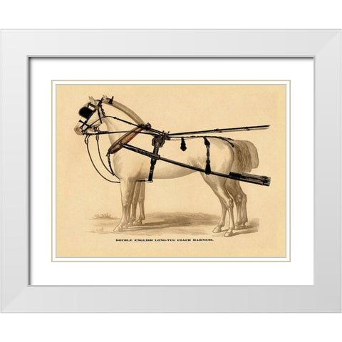 Saddles and Tack: Double English Long-Tug Coach,Sport,Competition,Sports,Play,win,score Harness White Modern Wood Framed Art Print with Double Matting by Unknown