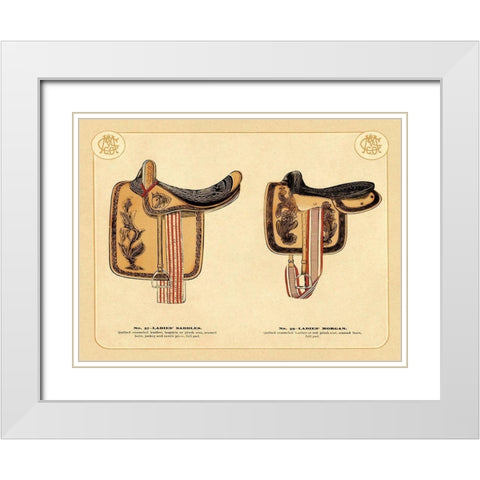 Saddles and Tack: Ladies Saddles #4 White Modern Wood Framed Art Print with Double Matting by Unknown