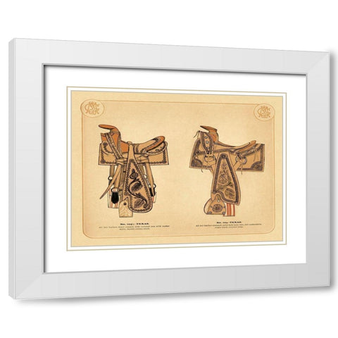 Saddles and Tack: Texas Saddles White Modern Wood Framed Art Print with Double Matting by Unknown