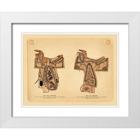 Saddles and Tack: Texas Saddles White Modern Wood Framed Art Print with Double Matting by Unknown