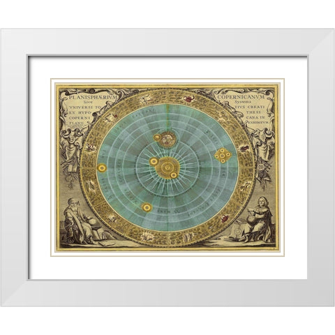 Maps of the Heavens: Planisphaerium Copernicanum White Modern Wood Framed Art Print with Double Matting by Cellarius, Andreas
