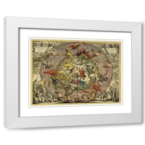 Maps of the Heavens: Hemisphaeriibore Alis Coelietterrae White Modern Wood Framed Art Print with Double Matting by Cellarius, Andreas