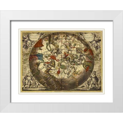 Maps of the Heavens: Haemisphaerium Stellatum Australe Aequali White Modern Wood Framed Art Print with Double Matting by Cellarius, Andreas