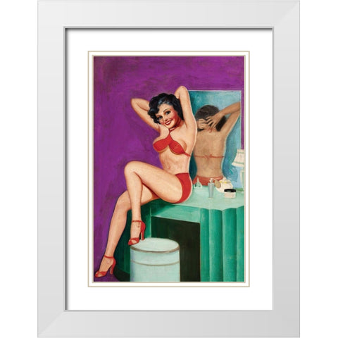 Mid-Century Pin-Ups - Bedtime Stories White Modern Wood Framed Art Print with Double Matting by Driben, Peter
