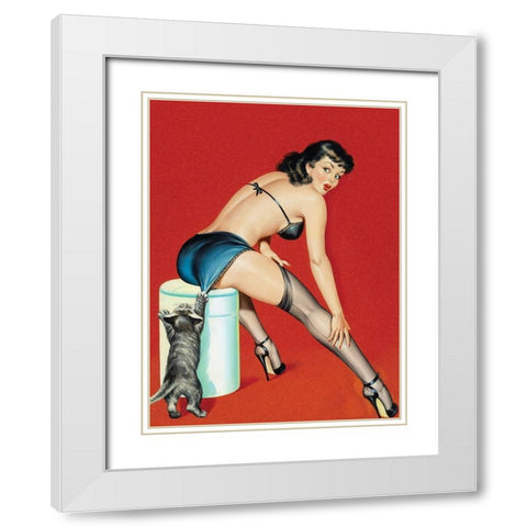 Mid-Century Pin-Ups - Flirt Magazine - Playful Pussy White Modern Wood Framed Art Print with Double Matting by Driben, Peter