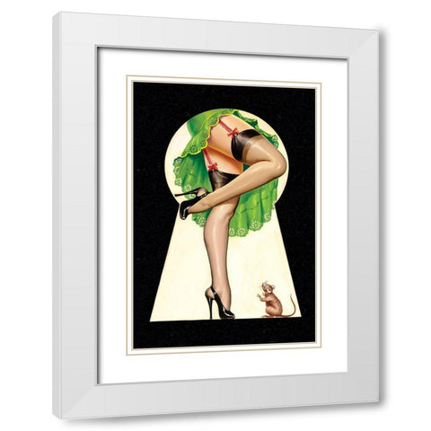 Mid-Century Pin-Ups - Through the Keyhole White Modern Wood Framed Art Print with Double Matting by Driben, Peter