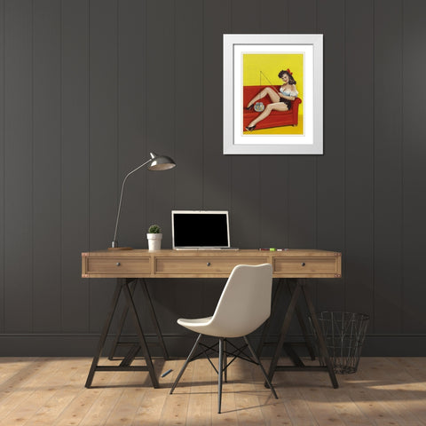 Mid-Century Pin-Ups - Joker Magazine - Fishin n funny White Modern Wood Framed Art Print with Double Matting by Driben, Peter