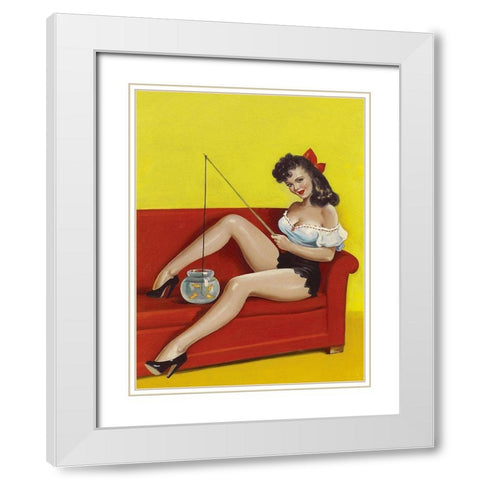 Mid-Century Pin-Ups - Joker Magazine - Fishin n funny White Modern Wood Framed Art Print with Double Matting by Driben, Peter