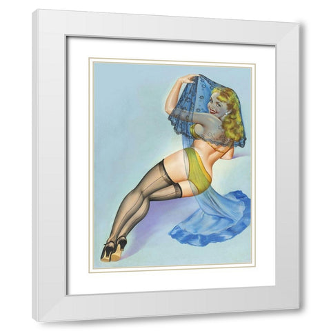 Mid-Century Pin-Ups - The Veil White Modern Wood Framed Art Print with Double Matting by Driben, Peter