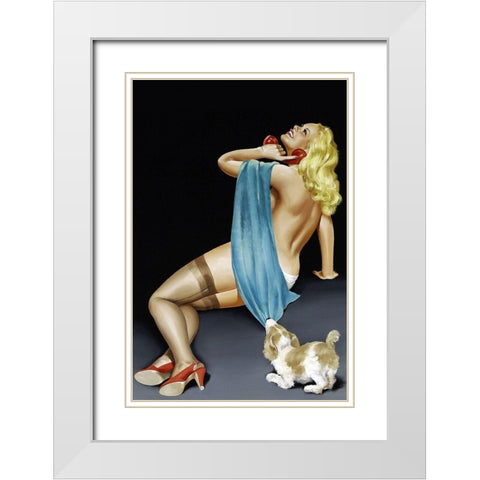 Mid-Century Pin-Ups - Phone Talk White Modern Wood Framed Art Print with Double Matting by Driben, Peter