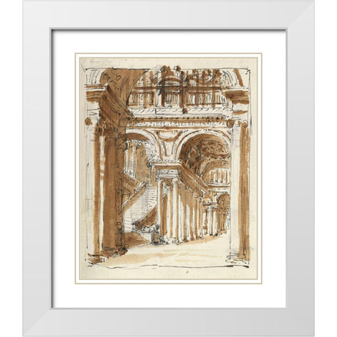 Grand entrance hall, Italy, 1786 White Modern Wood Framed Art Print with Double Matting by Peyre, Marie-Joseph