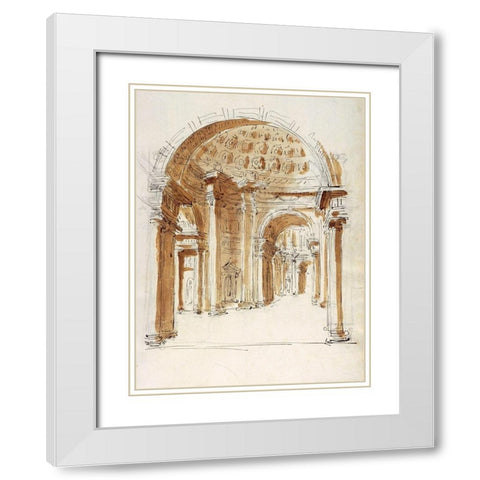 Interior hallway, Italy, 1786 White Modern Wood Framed Art Print with Double Matting by Peyre, Marie-Joseph
