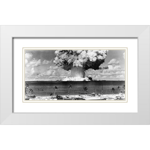 Bikini Atoll - Operation Crossroads Baker Detonation - July 25, 1946: DBCR-T1-318-Exp #6 AF434-4 White Modern Wood Framed Art Print with Double Matting by U.S. Navy