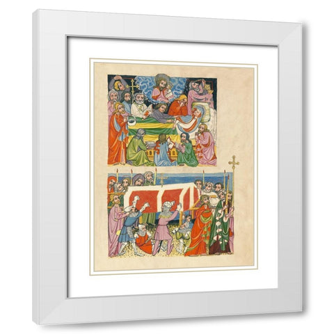 The Death of the Virgin; The Punishment of the Mockers White Modern Wood Framed Art Print with Double Matting by German 15th Century