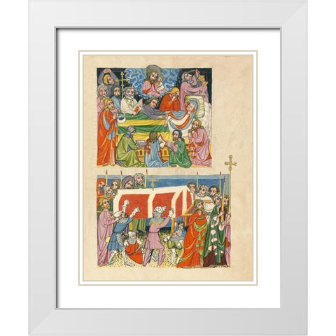 The Death of the Virgin; The Punishment of the Mockers White Modern Wood Framed Art Print with Double Matting by German 15th Century