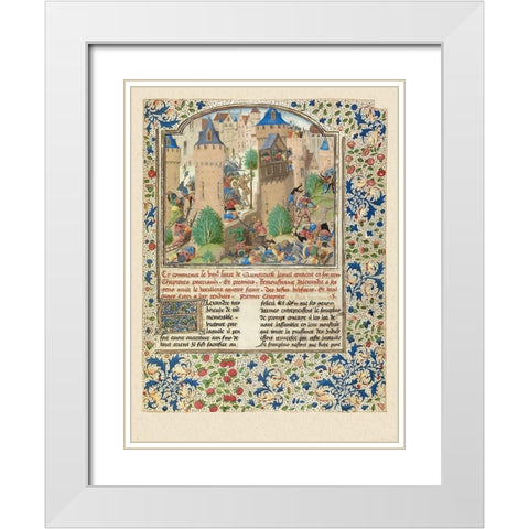 Alexander Fights in the Town of the Sudracae White Modern Wood Framed Art Print with Double Matting by Master of the Jarden de Vertueuse Consolation
