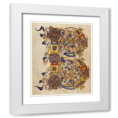 Inhabited Initial B White Modern Wood Framed Art Print with Double Matting by Italian 12th Century
