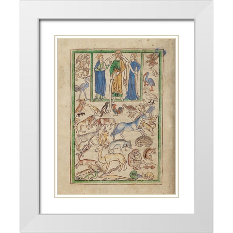 Adam Naming the Animals White Modern Wood Framed Art Print with Double Matting by English 13th Century