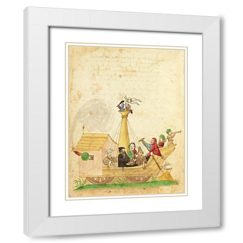 Civic festival of the Nuremberg Schembartlauf - Ship Float White Modern Wood Framed Art Print with Double Matting by German 16th Century