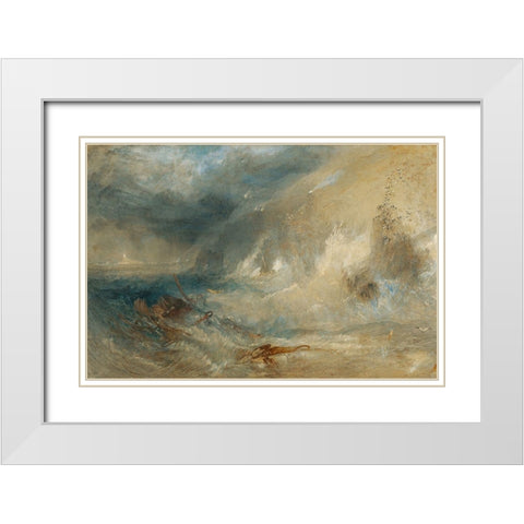 Long Ships Lighthouse, Lands End White Modern Wood Framed Art Print with Double Matting by Turner, Joseph Mallord William