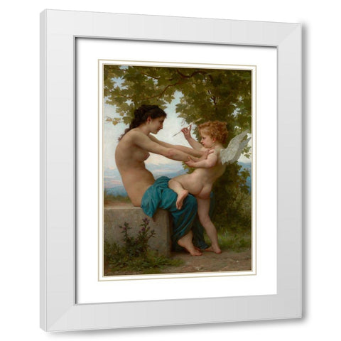 A Young Girl Defending Herself against Eros White Modern Wood Framed Art Print with Double Matting by Bouguereau, William-Adolphe