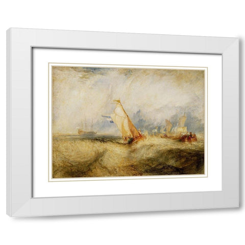 Van Tromp, going about to please his Masters, Ships a Sea, getting a Good Wetting, White Modern Wood Framed Art Print with Double Matting by Turner, Joseph Mallord William