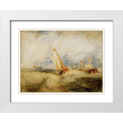 Van Tromp, going about to please his Masters, Ships a Sea, getting a Good Wetting, White Modern Wood Framed Art Print with Double Matting by Turner, Joseph Mallord William
