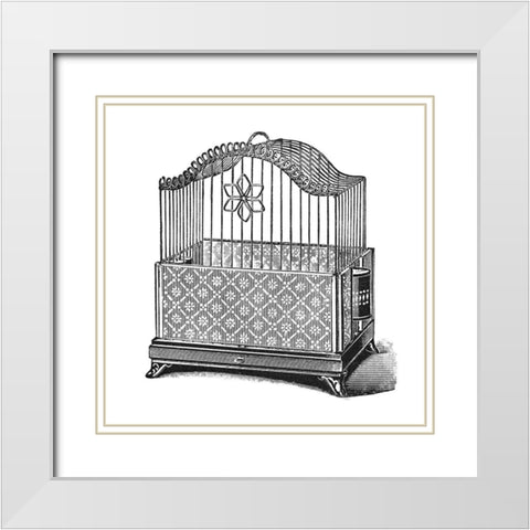 Etchings: Birdcage - Flower detail. White Modern Wood Framed Art Print with Double Matting by Catalog Illustration