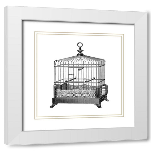 Etchings: Birdcage - Filigree base. White Modern Wood Framed Art Print with Double Matting by Catalog Illustration