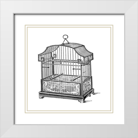 Etchings: Birdcage - Gable top, floral base. White Modern Wood Framed Art Print with Double Matting by Catalog Illustration