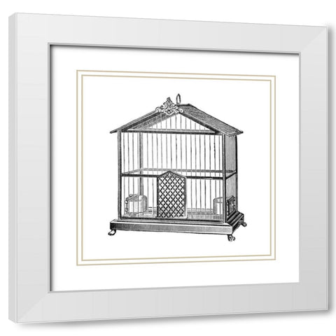 Etchings: Birdcage - Peaked top. White Modern Wood Framed Art Print with Double Matting by Catalog Illustration