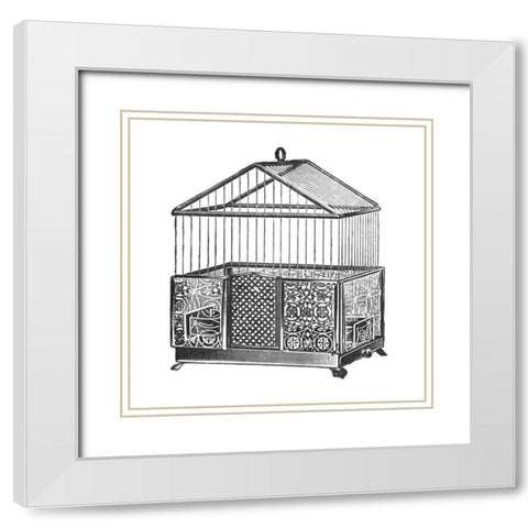Etchings: Birdcage - Peaked top, patterned base. White Modern Wood Framed Art Print with Double Matting by Catalog Illustration