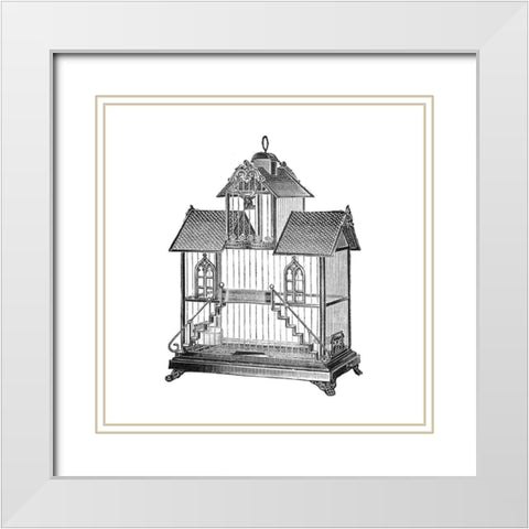 Etchings: Birdcage - Victorian house with steps. White Modern Wood Framed Art Print with Double Matting by Catalog Illustration