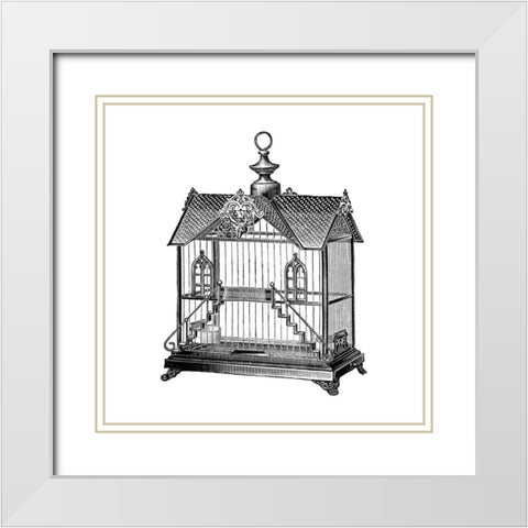 Etchings: Birdcage - Victorian house with steps. White Modern Wood Framed Art Print with Double Matting by Catalog Illustration