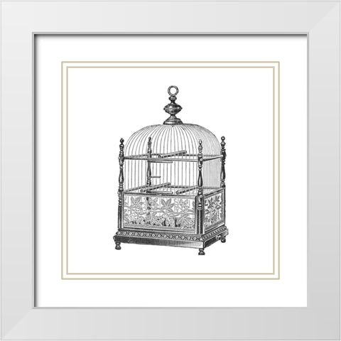 Etchings: Birdcage - Dome top, spindle corners, vine detail base. White Modern Wood Framed Art Print with Double Matting by Catalog Illustration