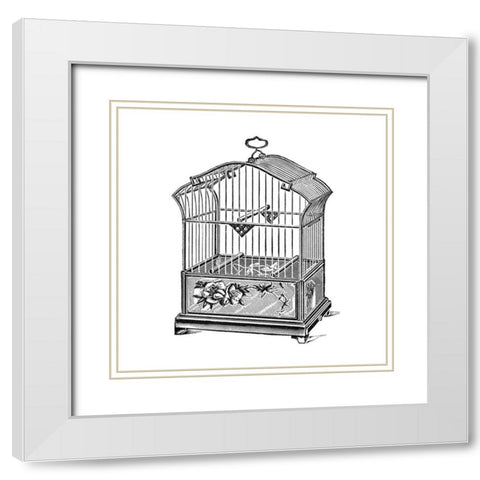Etchings: Birdcage - Gable top, rose base. White Modern Wood Framed Art Print with Double Matting by Catalog Illustration