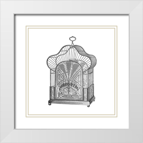 Etchings: Birdcage - Palmate top, forget-me-not detail. White Modern Wood Framed Art Print with Double Matting by Catalog Illustration